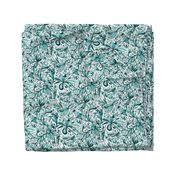 Floral Doodles Seamless Repeat Pattern in Aqua Blue