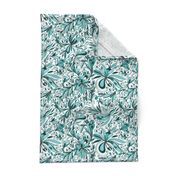 Floral Doodles Seamless Repeat Pattern in Aqua Blue