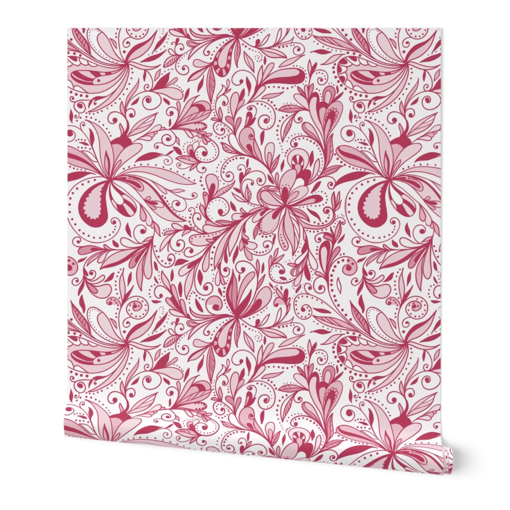 Floral Doodles Seamless Repeat Pattern in Rose Pink 