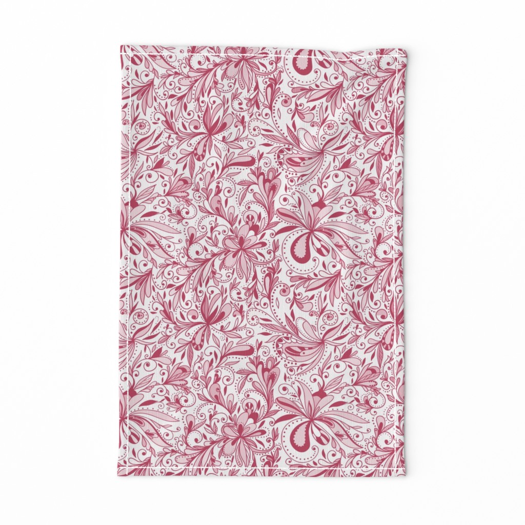 Floral Doodles Seamless Repeat Pattern in Rose Pink 