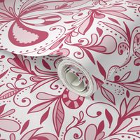 Floral Doodles Seamless Repeat Pattern in Rose Pink 