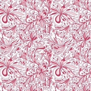 Floral Doodles Seamless Repeat Pattern in Rose Pink 