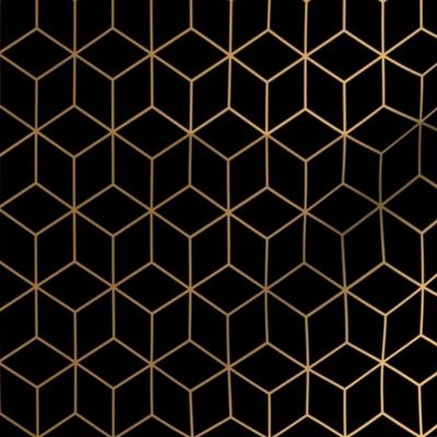 Small  Black and Faux Metallic Gold Art Deco 3D Geometric Cubes
