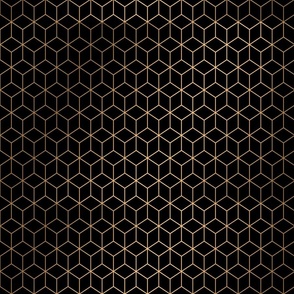 Small  Black and Faux Metallic Gold Art Deco 3D Geometric Cubes