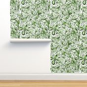 Floral Doodles Seamless Repeat Pattern in Leaf Green