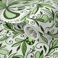 Floral Doodles Seamless Repeat Pattern in Leaf Green