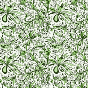 Floral Doodles Seamless Repeat Pattern in Leaf Green