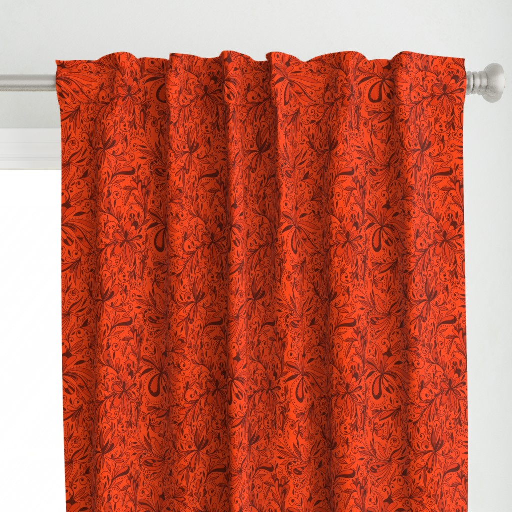 Floral Doodles Seamless Repeat Pattern in Blood Orange