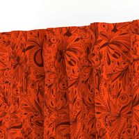 Floral Doodles Seamless Repeat Pattern in Blood Orange