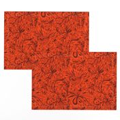 Floral Doodles Seamless Repeat Pattern in Blood Orange