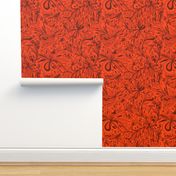 Floral Doodles Seamless Repeat Pattern in Blood Orange
