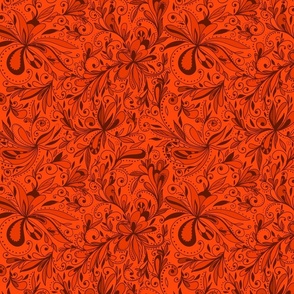 Floral Doodles Seamless Repeat Pattern in Blood Orange