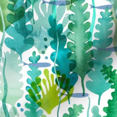 seaweed and fishes watercolour ocean scene