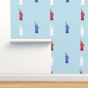 USA Hand drawn Motif of the Statue of Liberty in Red, White and Blue on Pale Blue