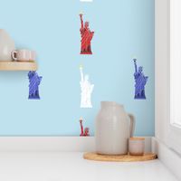 USA Hand drawn Motif of the Statue of Liberty in Red, White and Blue on Pale Blue