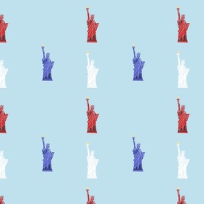 USA Hand drawn Motif of the Statue of Liberty in Red, White and Blue on Pale Blue