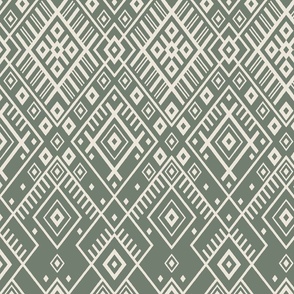 Neutral geometric intricate diamond - pine green off white - Baltic, ethnic ornamental