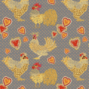 Chicken Noodle Hearts and Dots on Grey