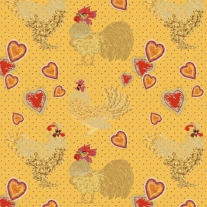 Chicken Noodle Hearts and Dots on Yellow