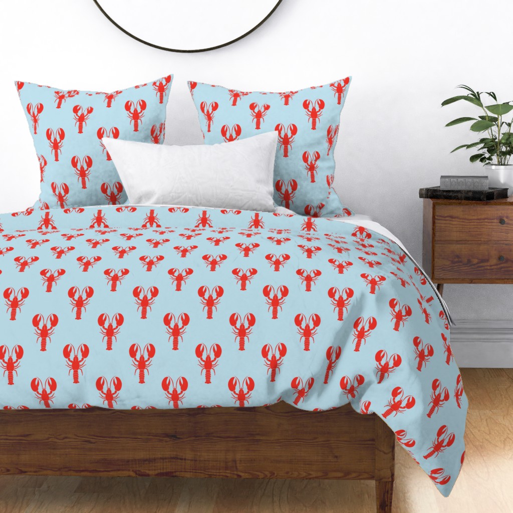 Handdrawn Motif of a Red Lobster on Pale Blue