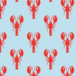 Handdrawn Motif of a Red Lobster on Pale Blue