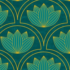 Water Lilies Art Deco-Teal_200Size