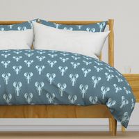 Handdrawn Motif of a Pale Blue Lobster on Teal Green