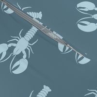 Handdrawn Motif of a Pale Blue Lobster on Teal Green