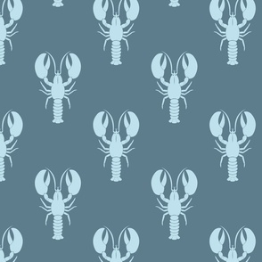 Handdrawn Motif of a Pale Blue Lobster on Teal Green