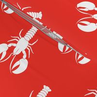  Handdrawn Motif of a White Lobster on Red