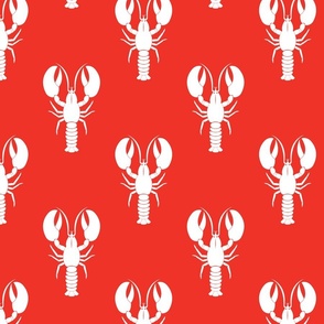  Handdrawn Motif of a White Lobster on Red