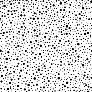 Dense black polka dots of different sizes on white