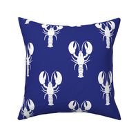 Handdrawn Motif of a White Lobster on Flag Blue