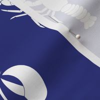 Handdrawn Motif of a White Lobster on Flag Blue