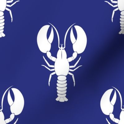 Handdrawn Motif of a White Lobster on Flag Blue