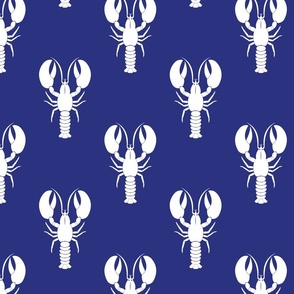 Handdrawn Motif of a White Lobster on Flag Blue