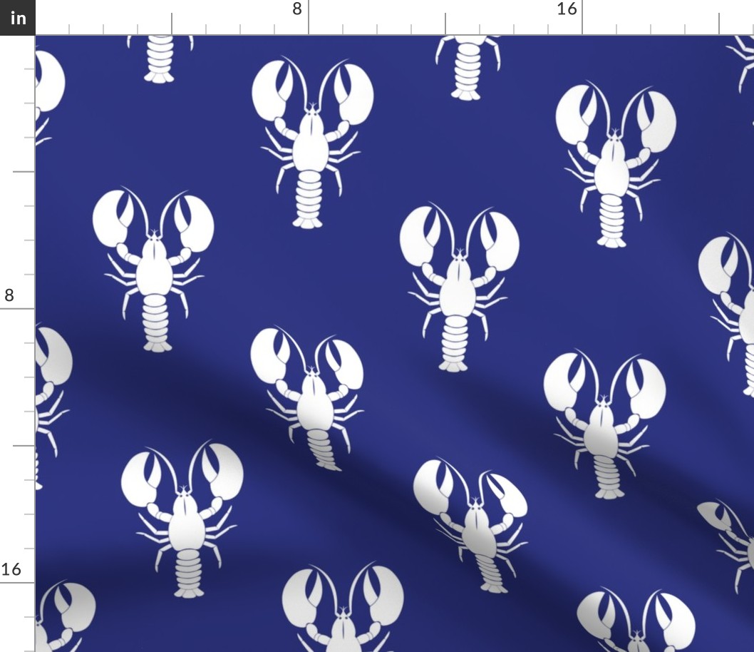 Handdrawn Motif of a White Lobster on Flag Blue