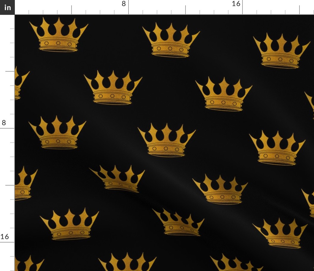 Midnight Black Faux Metallic Gold Crowns