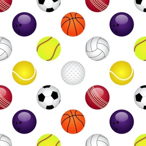 All Sports Balls Soccer, Tennis, Basket, Base, Cricket, Volley, Golf, Soft and Pool Balls on White