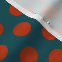 Textured Polka Dots, Red on Teal