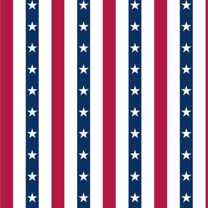 USA Flag Colors of Red, White and Blue with Stars in Alternating  1 Inch Wide Vertical Stripes