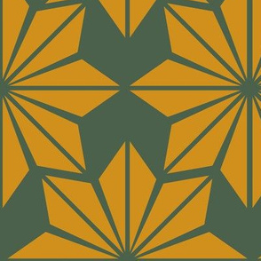 Midcentury Geometric Floral in Spruce Green and Rich Gold - Large