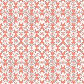 Geometric Floral in White on Coral - Small