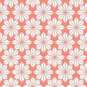 Geometric Floral in White on Coral - Medium