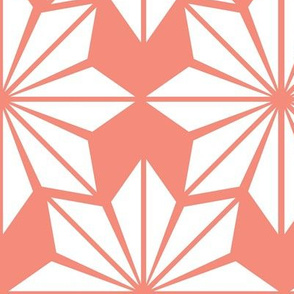 Geometric Floral in White on Coral - Large