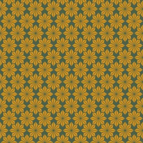 Midcentury Geometric Floral in Spruce Green and Rich Gold - Small