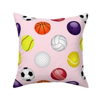 All Sports Balls Soccer, Tennis, Basket, Base, Cricket, Volley, Golf, Soft and Pool Balls on Powder Pink