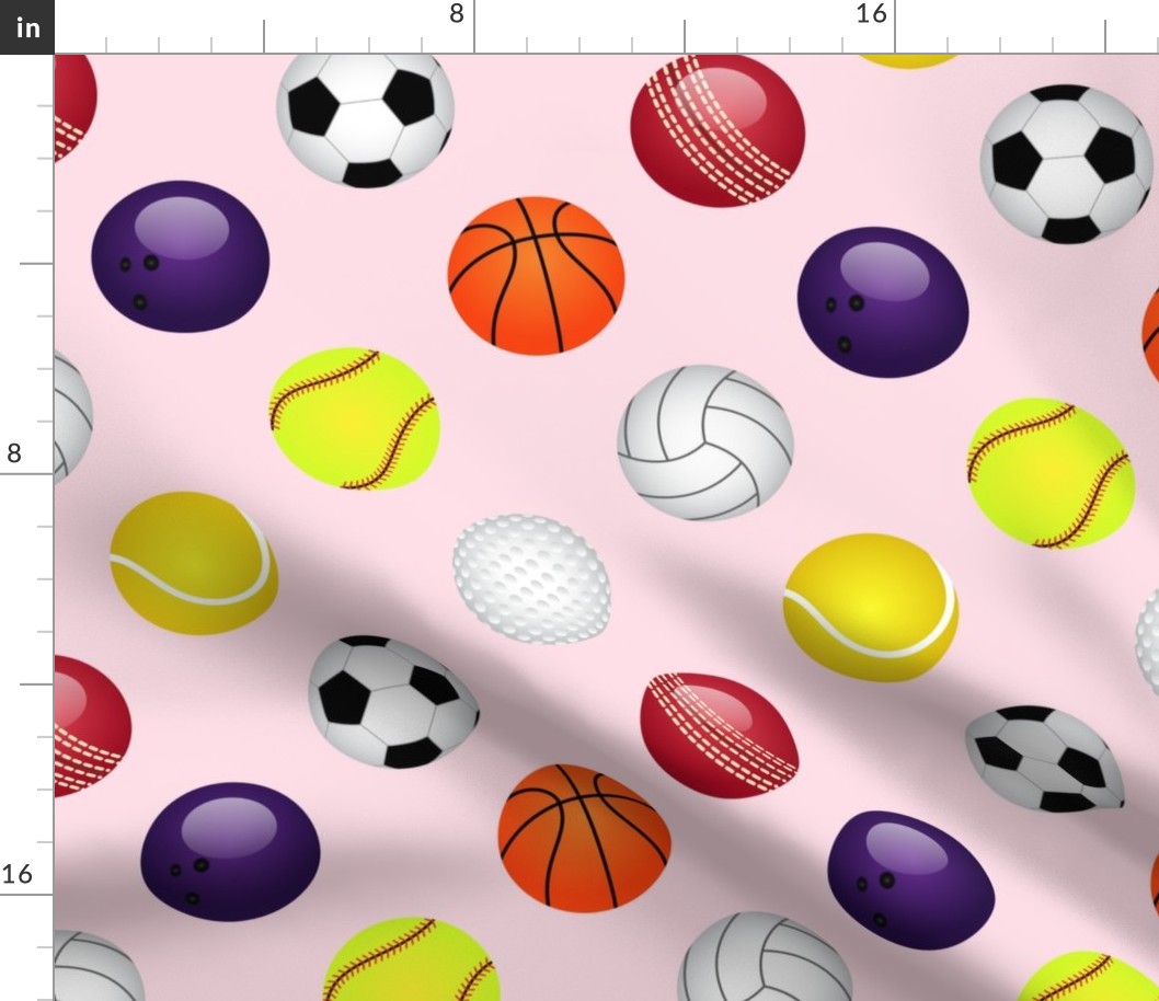 All Sports Balls Soccer, Tennis, Basket, Base, Cricket, Volley, Golf, Soft and Pool Balls on Powder Pink