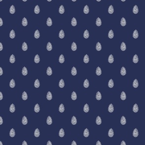 Christmas Pine Cone in White on Midnight Blue