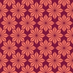 Geometric Floral in Orange on Burgundy - Medium